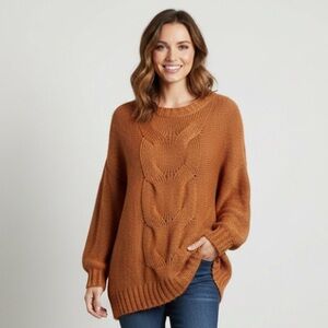 Aerie Sz XS Orange Cable Knit Wool Blend Relaxed Sweater